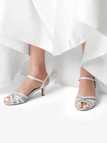 Sandalias de tacón bajo Nina para mujer, zapatos con purpurina, zapatos de baile, tacones altos para mujer, zapatos de baile sexys, zapatos latinos para mujer - Plateado - Ver 7