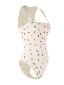 女士无袖罗纹塑身衣白色樱桃紧身衣收腹塑身衣无缝塑腰瘦身背心