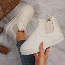 Women's Short Winter Boots - Cozy Cotton Shoes With Thick Sole, Classic Booties For Cold Weather, New Snow Boot Style - Ideal For Winter Fashion - 白色 - 查看 3