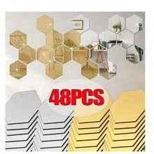48 piezas de pegatinas de espejos de pared de acrílico hexagonales, espejos decorativos removibles, adornos de arte de forma hexagonal para decoración del hogar, pegatinas personalizadas