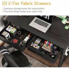 DLisiting Small White Desk With Fabric Drawers, 32" Long. It Doubles As A Dressing Table In The Bedroom, With Storage Drawers And Pockets, And Can Also Be Used As A Small Writing Desk In The Study, Perfect For Small Spaces. - 黑色 - 查看 6