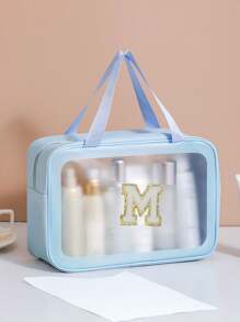 1 szt. Duża pojemność Przezroczysta kosmetyczka podróżna, przenośny, wodoodporny organizer do makijażu, wielofunkcyjna, konfigurowalna torba na kosmetyki z monogramem z 26 złotymi literami na krawędzi, niezbędny organizer do makijażu na rejs, niezbędne akcesoria plażowe - Niebieski - Zobacz 22