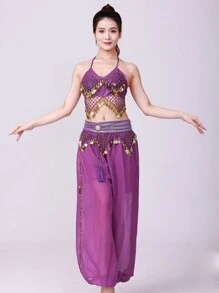 Adult Shiny Sequin Belly Dance Costume, Women's Shiny Chiffon Top (With Built-In Padding, Non-Removable) And Pants Set, Women's Oriental Belly Dance Arabian Princess Costume Set - Multicolor - View 14
