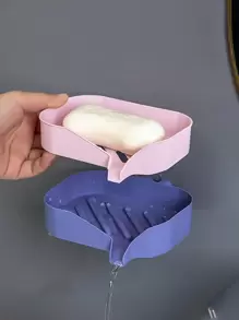 1pc Wall Mounted Soap Dish. Bathroom Storage Rack With Drainage. Soap Holder For Home, No Drilling Required, With Drain Rack. High-End New Bathroom Soap Holder. Dual Layer Bathroom Storage Rack. - Multicolor - View 1