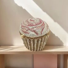 Cute Cupcake Rhinestone Clutch Diamond Crystal Purse Evening Bags For Women Party Cupcake Crystal Clutch Purse Wedding Cupcake Stunning Purse Clutches - 粉色 - 查看 1