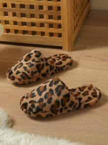 Pantuflas de hombre con estampado de leopardo para invierno, zapatos de casa informales y sensuales, cálidos