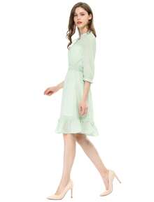 Women's Autumn Wedding Guest Dresses Ruffle Hem 3/4 Sleeve A-Line Smocked Summer Short Chiffon Dress - màu xanh lá - Xem 4