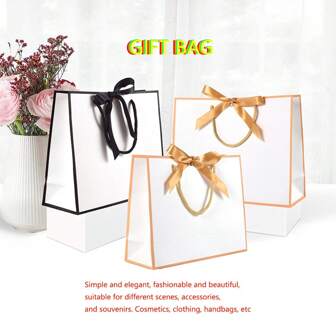 1 件/5 件简约黑白蝴蝶结装饰手提袋，大号风景相框白卡礼品包装纸袋，多用途手提袋，礼品袋
