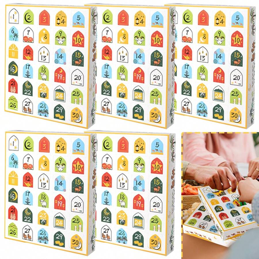 5/10个装 30天斋月降临节日历 绵羊 星星 月亮图案 纸质礼品盒 开斋节倒计时礼盒 可填充斋月礼盒 开斋节派对用品 生日礼物包装