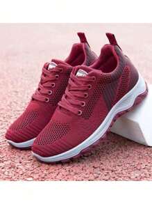 zapatillas de moda casual, suela gruesa mejorada, Tenis de moda para mujer, diseño casual, transpirables y cómodos, suela gruesa adecuada para todas las estaciones, cierre con cordones, estilo moderno, versátiles y livianos, adecuados para deportes diarios, zapatillas de lona, ​​cordones para estudiantes. Zapatos altos, zapatos negros para mujer, zapatos casuales de primavera para mujer, zapatos casuales de suela gruesa, zapatos ortopédicos huecos y transpirables para caminar, zapatos casuales de verano con cordones para entrenamiento, tenis para caminar - Rojo - Ver 5