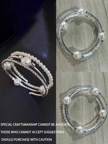 Vòng tay cô dâu đính đá Rhinestone & ngọc trai giả Vòng tay thanh lịch cho phụ nữ - trắng - Xem 2