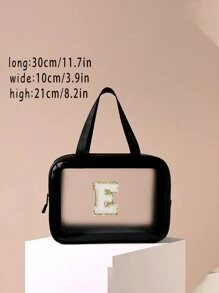 1 pièce Grand sac de toilette transparent de voyage à grande capacité, sac de maquillage portatif dépoli et imperméable, sac de lavage multifonctionnel avec 26 lettres à bord doré pour une combinaison libre, indispensable pour croisière, plage, vacances, salle de bain, camp d'été, décoration de salle de bain, organisateur de maquillage, accessoires de salle de bain, rentrée scolaire