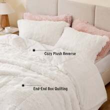 毛茸茸的毛皮被子套装，现代休闲超柔软四季蓬松床上用品，带配套枕套，3 件套