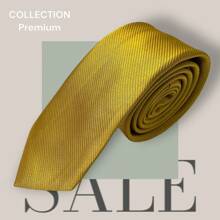 Slim Plain Twill Social Tie With Fine Lines - 金色 - 查看 2