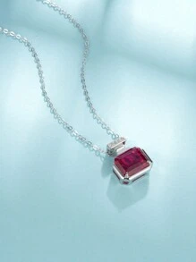 Elegant Copper Crafted Burgundy Perfume Bottle Design Synthetic Ruby Pendant Necklace, Electroplated Platinum, Stylish & Luxurious, Suitable For Daily Wear And Festival Gifts