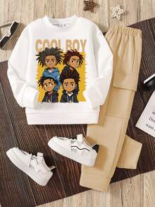 Set aus Kleinkind Cartoon bedrucktem Rundhals-Sweatshirt und Jogginghose