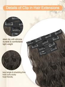 nimoki 4 piezas Extensiones de cabello con clip de 12 pulgadas, extensiones de cabello ondulado con ondas de agua, extensiones de cabello sintético con clip para uso diario de mujeres (marrón oscuro) - Dark Brown - Ver 4