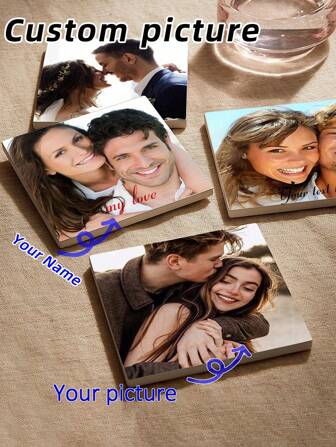 1pc Personalized Photo Ceramic & Cork Coaster, Party Decor Gift, Customized Birthday, Valentine's Day, Christmas Gift For Girlfriend, Memento, Family, Friends, Anniversary, Ideal For Wedding, Engagement And Family Gatherings,Graphic Print,Christmas Gift Supplies