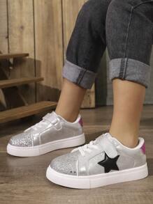 儿童新款透气一脚蹬潮流时尚银色亮片星星休闲运动鞋 - 銀色 - 查看 1