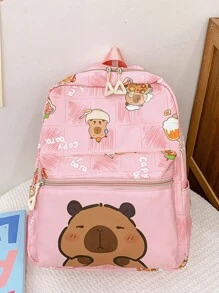 1 pieza de mochila de tela de nailon con estampado de letras de dibujos animados para niños y niñas, lindo bolso escolar para estudiantes en el campus, mochila pequeña y de moda adecuada para viajes diarios