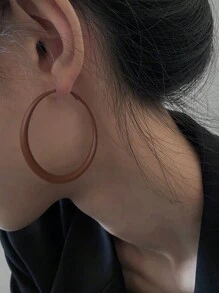 1 Pair Minimalist Geometric Round Elegant Hoop Earrings For Women, Everyday Wear - Brown - View 3