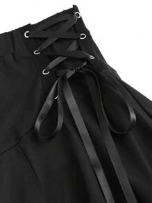 Plus Size Women's Asymmetrical Hem Black Skirt With Waist Drawstring, Suitable For Pairing With Leggings And Pants, Mother's Day Gift