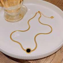 18K Gold Plated Titanium Steel Roman Numeral Snake Bone Necklace Chain - 金色 - 查看 4