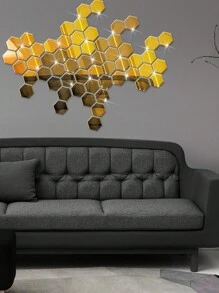 48 piezas de pegatinas de espejos de pared de acrílico hexagonales, espejos decorativos removibles, adornos de arte de forma hexagonal para decoración del hogar, pegatinas personalizadas