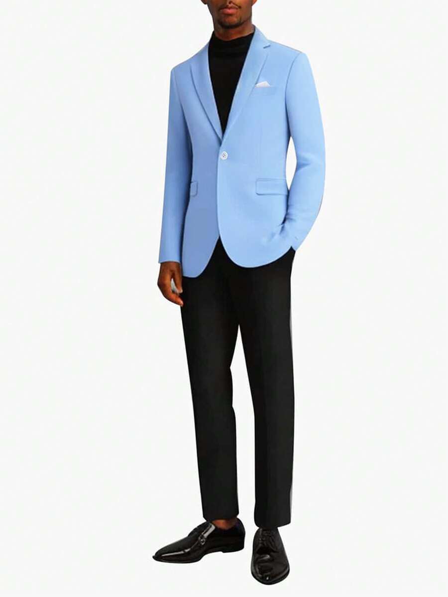 CLOUDSTYLE Men's Lapel Neck Casual Business Suit Jacket - Baby Blue - View 1