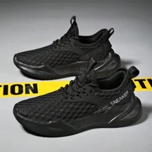 Zapatos de running para hombre con malla transpirable y suelas cómodas y amortiguadoras de MD - Negro - Ver 2