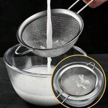 Juego de 3 coladores de malla fina de acero inoxidable, Strainer de comida con mango largo, herramienta de cocina - Juego de 3 mallas finas - Ver 6