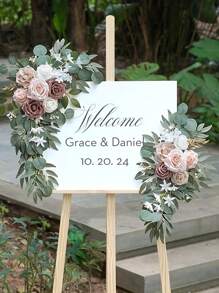 2 Peças Decorações Florais Clássicas Decorações de Casamento Flores Simuladas na Parte de Trás da Cadeira Guirlanda de Flores Artificiais - Flores Artificiais Brancas/Laranja/Rosa para Decorar Mesas de Jantar, Costas de Cadeiras, Escadas, Decorações de Flores Artificiais com Folhagem de Plástico, Adequado para Arcos de Casamento - Multicolorido - Visão 5