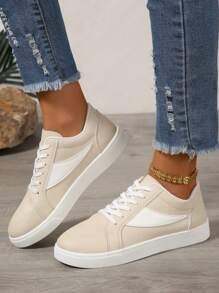 Korean Style Casual Sports Shoes, Low-Top Flat Lightweight Fashion Versatile Sneakers For Women, Spring/Summer - Khaki - View 2