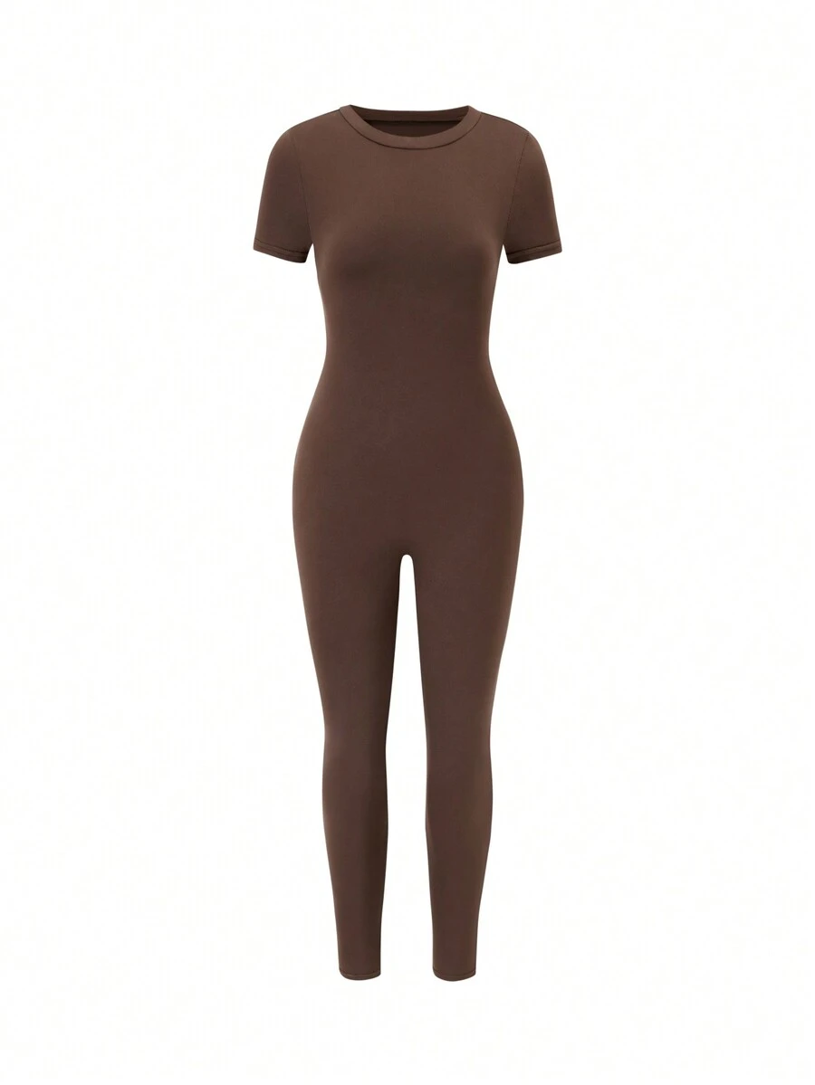 Women's Shapewear Jumpsuit, Slimming, Comfortable, Suitable For Sports, Daily Wear, Outdoor And Commuting, With Backless Design - Brown - View 1