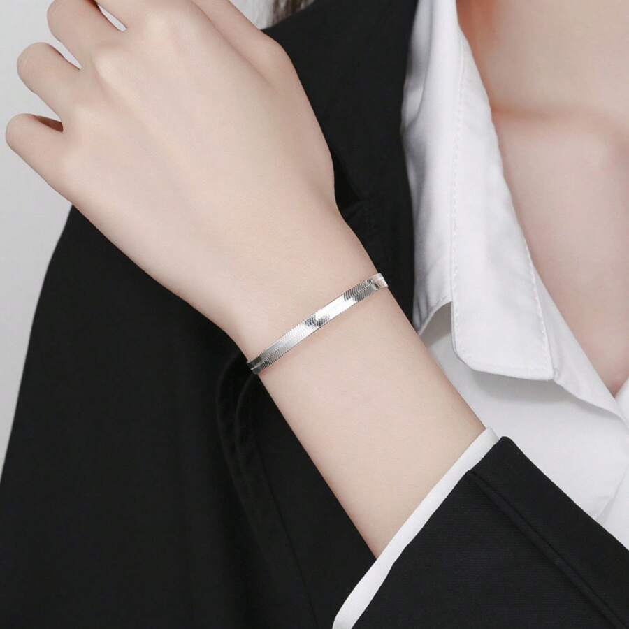 New Quality 18k Titanium Steel Snake Bone Bracelet Ins Cold Wind Simple Forest Style Does Not Fade - Bạc - Xem 1