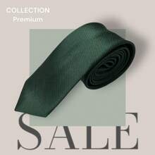 Slim Plain Twill Social Tie With Fine Lines - Màu xanh lá cây đậm - Xem 2
