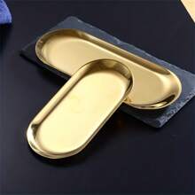 1pc, Oval Dinner Plate, Stainless Steel Fruits And Snack Plate, Appetizer Plate, Food Serving Tray, Home Decor, Room Decor, Kitchen Accessories (Golden)