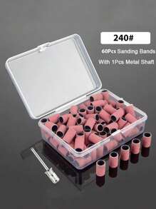 GGJOYO 60pcs Large Sanding Rings Nail Files Sanding Bands For Nail Art Gel Polish Removal Dead Skin Tools, Includes 1pc Silver-Color Bearing Polishing Head (120#, 180#, 240#) - Dusty Pink - View 6