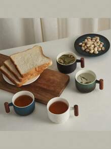 Ceramic Wooden Handle Italian Coffee Cup, Sandalwood Handle Tea Cup With Tea Strainer And Lid, Ceramic Tea Cup Japanese Style Wooden Handle Porcelain Small Coffee Cup Gradient Glaze Tea Cup Ceramic Kung Fu Small Tea Cup, Gift Box Set For Afternoon Tea, Italian Espresso Cup Japanese Style Simple Mini Coffee Cup