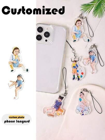 1pc Personalized Phone Hang Pendant, Custom Photo, Portrait, Youth, Company Logo, Celebrity, Pet Picture, Commemorative Car, Short Lanyard Phone Chain, Acrylic Wrist Strap, Valentine's Day, Christmas Gift, Cute Small Charm, Unisex,Season Picks,2025phonecase