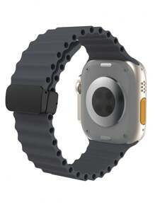 Silicone Foldable Clasp Watch Band For 41mm 40mm 44mm 45mm 42mm 38mm 49mm 46mm, Soft Silicone Magnetic Closure Sport Strap For Series 1-10, SE, Ultra - Multicolor - View 12