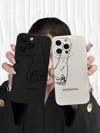 1 件情侣标语印花 2D 创意可爱简约手机壳，适合生日、圣诞节、新年情侣礼物，送给朋友、家人、情侣。黑色/白色哑光柔软防水保护壳，适用于 16/15/14/13/12/11/Pro/ProMax/X/XR/XS/XSMAX/7/8/PLUS 和 Galaxy 机型，防震、防摔、防刮。