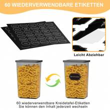 12-Piece (6 Jars + 6 Lids) Food Storage Set With Labels, Kitchen Organizer, Sealed Plastic Storage Boxes With Lids For Grains, Flour, Coffee Beans, Cornflakes, Pasta 1.8L 1.3L 0.75L - 灰色 - 查看 8