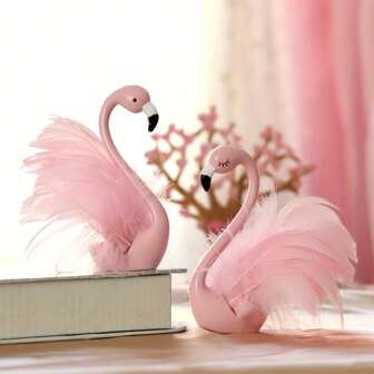 1pc Pink Flamingo Figurine, Feather Decor Swan Ornament, Cute Girls Bedroom Office Cake Topper Gifts Birthday Graduation