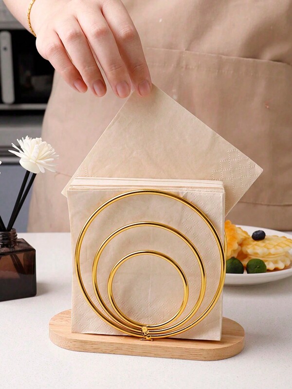 1pc/2pcs Nordic Style Wooden Base Iron Art Napkin Holder, Vertical Metal Tissue Dispenser, Tabletop Decoration Accessory, For Home, Restaurant, Hotel And Cafehome Decor,School Supplies
