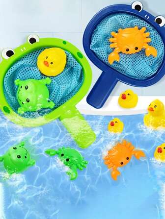 1set Water Playing Toy Water Playing Swimming Cute Fun Fishing Net, Animal Bathroom Playing Water Toy Halloween, Christmas Gift