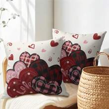 2 SZTUK Kawani Walentynki Poszewka na Poduszkę Czerwony I Różowy Kształt Serca Walentynki Dekoracja Zewnętrzna Rzut Poszewka Na Poduszkę Dom Wiejski Poszewka Na Materac Sofa Jednostronny Bez Wkładu Poduszki