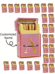 Customized Name Shiny Pink Crystal Cigarette Case, Waterproof, Holds 20 Cigarettes, Gold Lettering, Fits In Pocket Or Handbag, Perfect Gift For Him/Her - Multicolor - View 1