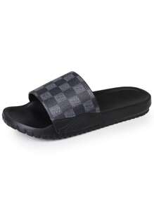 New Classic Men's Slippers, Dual-Color Plaid Pattern, Soft & Comfortable, Anti-Slip Sole, Suitable For Indoor, Bathroom, Beach, Quick-Dry, Thick-Soled, Anti-Odor EVA Men Slide Sandals
