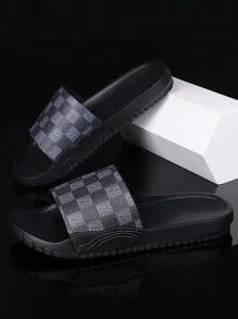 New Classic Men's Slippers, Dual-Color Plaid Pattern, Soft & Comfortable, Anti-Slip Sole, Suitable For Indoor, Bathroom, Beach, Quick-Dry, Thick-Soled, Anti-Odor EVA Men Slide Sandals